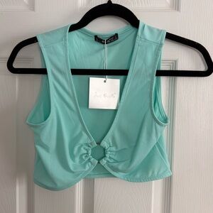 Mint green crop top with tie detail Size S